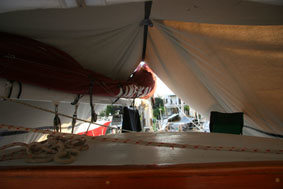 Under the boom tent
