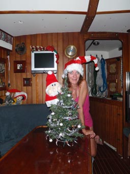 Dresing the boat for Christmas